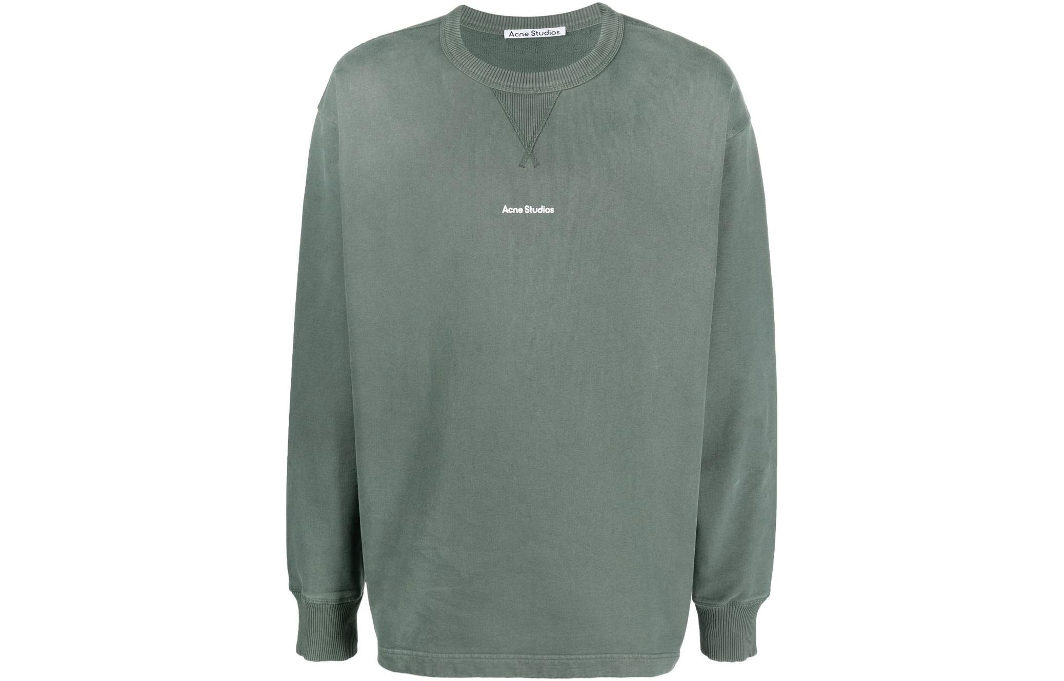 Acne Studios SS23 Logo Print Oversized Crewneck Green Sweatshirt Men BI0138-CA3