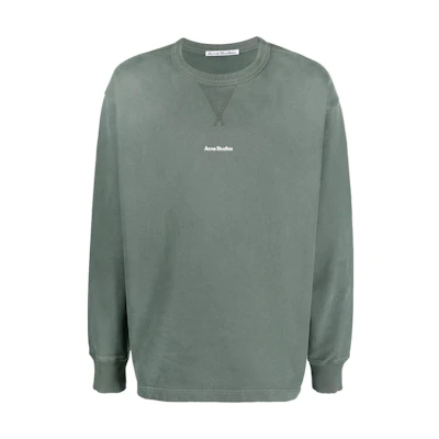 Acne Studios SS23 Logo Print Oversized Crewneck Green Sweatshirt Men BI0138-CA3