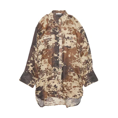Acne Studios SS23 Olive Splatter Print Collared Loose Long Sleeve Dress A20572-ADM