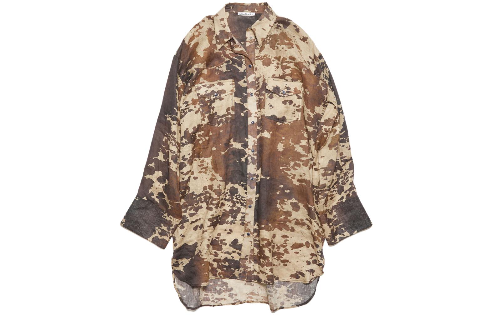 Order Acne Studios SS23 橄欖色噴漆印花寬鬆長袖襯衫裙 A20572-ADM