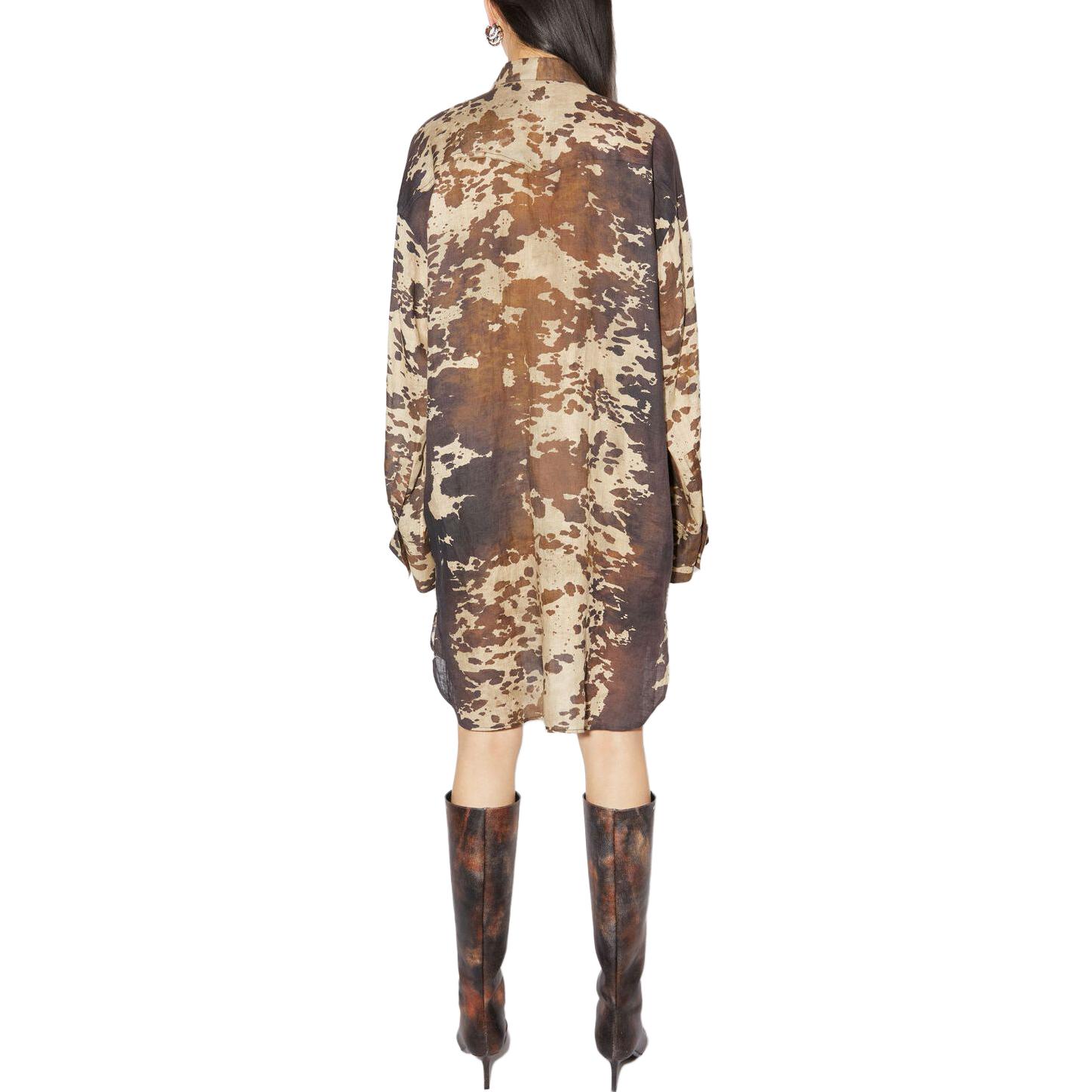 Shop Acne Studios SS23 橄欖色噴漆印花寬鬆長袖襯衫裙 A20572-ADM