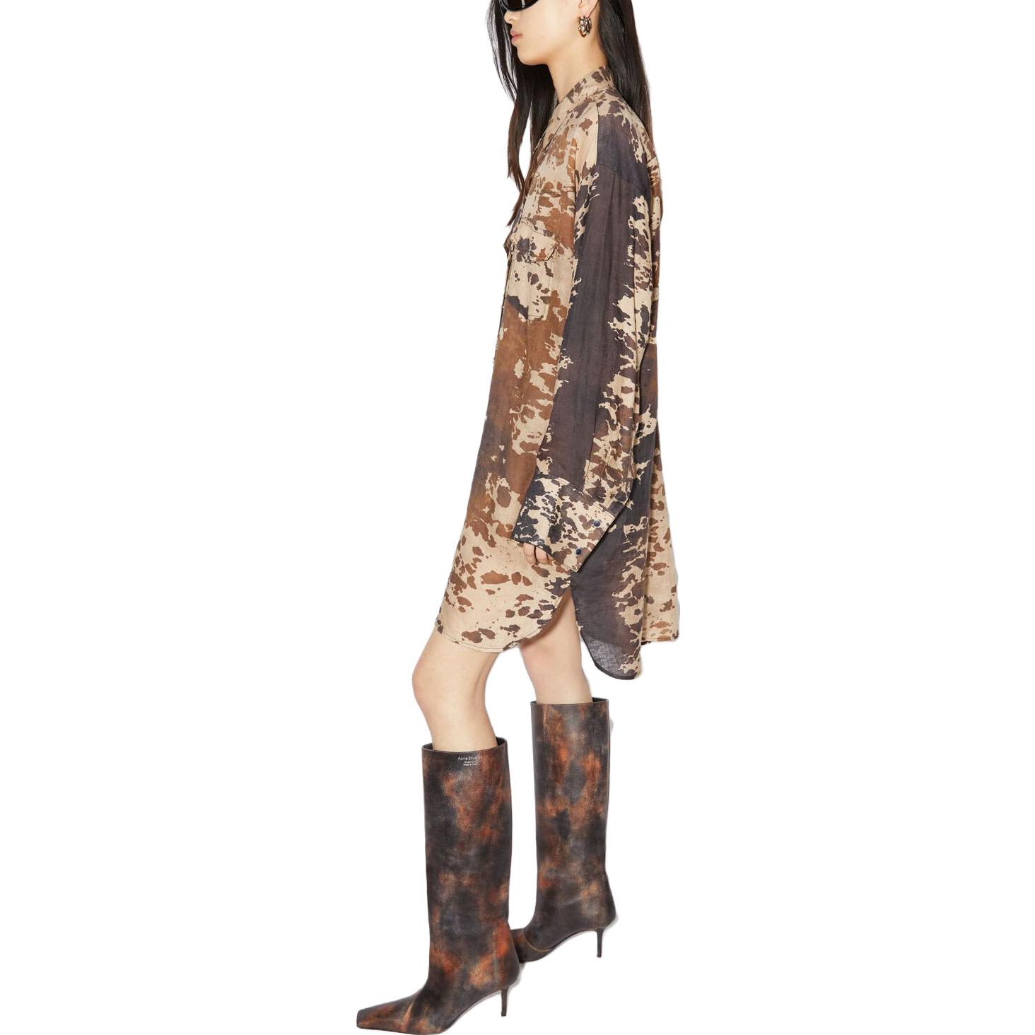 Purchase Acne Studios SS23 橄欖色噴漆印花寬鬆長袖襯衫裙 A20572-ADM