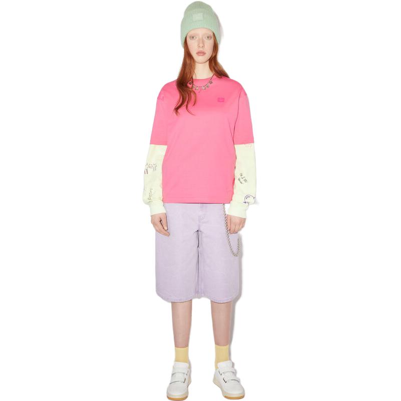 Purchase Acne Studios SS23 粉色笑臉標誌男女同款圓領T恤。 CL0206-ACV