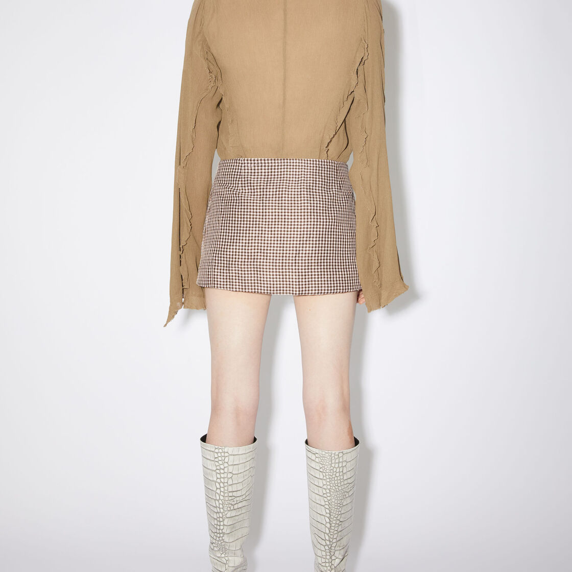 Shop Acne Studios SS23 Plaid Side-Zip Mini Skirt Brown AF0312-AIH