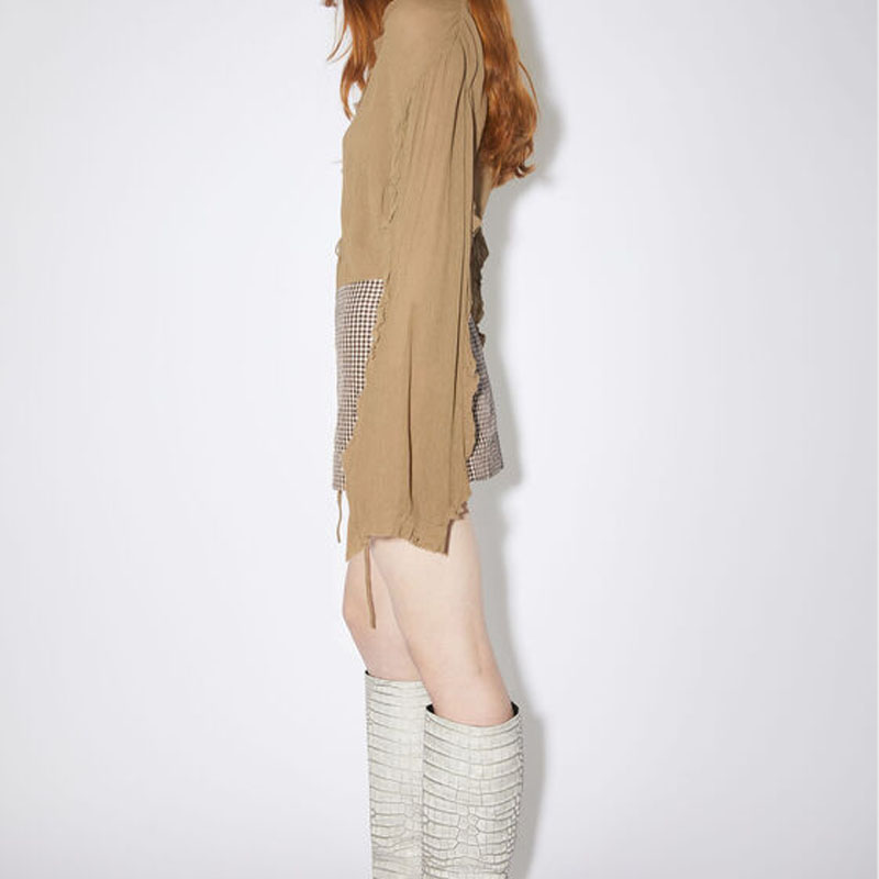 Purchase Acne Studios SS23 Plaid Side-Zip Mini Skirt Brown AF0312-AIH