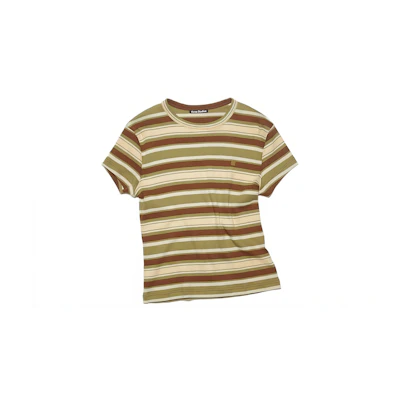Acne Studios SS23 Smiley Face Striped Cotton Slim Fit T-Shirt Green Unisex CL0211-BHM