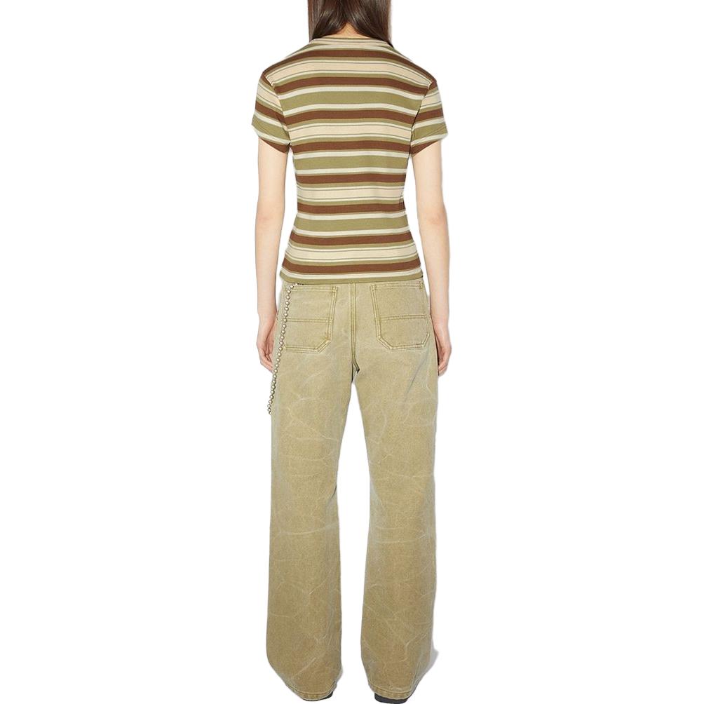 Shop Acne Studios SS23 笑臉條紋棉質修身T恤 綠色 男女同款 CL0211-BHM