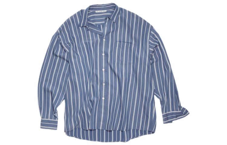 Acne Studios SS23 Striped Button-Up Long Sleeve Shirt Blue Men BB0541-AUZ
