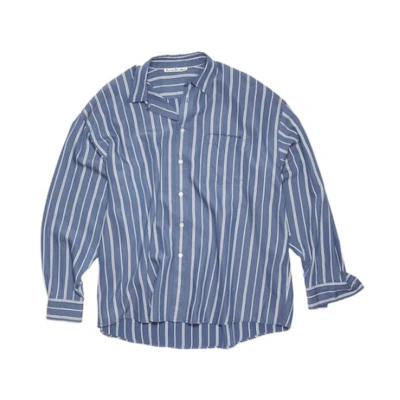 Acne Studios SS23 Striped Button-Up Long Sleeve Shirt Blue Men BB0541-AUZ