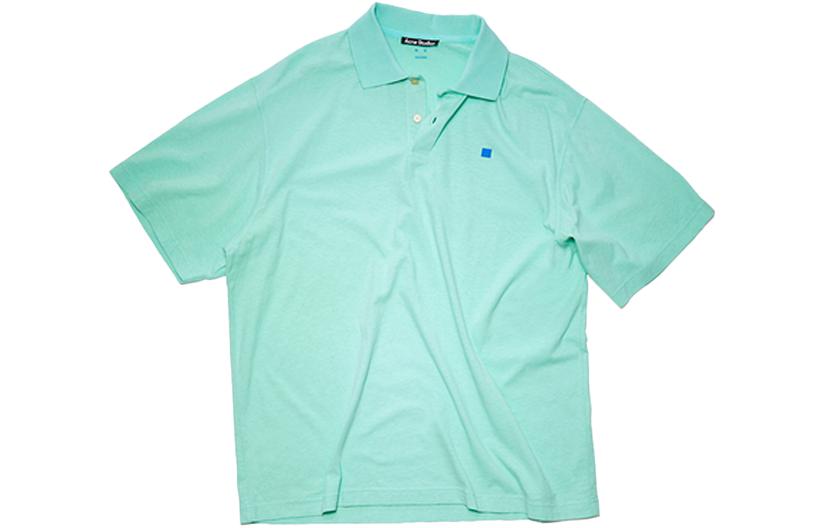 Order Acne Studios SS23 Unisex Faded Face Patch Polo Shirt Hijau Laut. CL0116-BM7