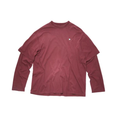 Acne Studios SS23 Unisex Loose Fit Layered Long Sleeve T-Shirt Burgundy CL0100-ACD