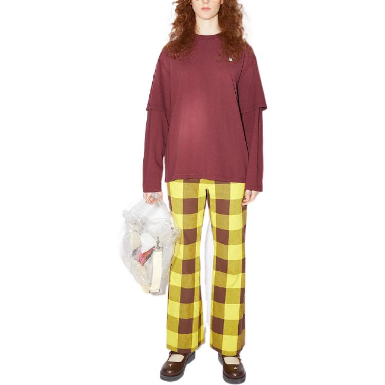 Lookbook Acne Studios SS23 Unisex Loose Fit Layered Long Sleeve T-Shirt Burgundy CL0100-ACD