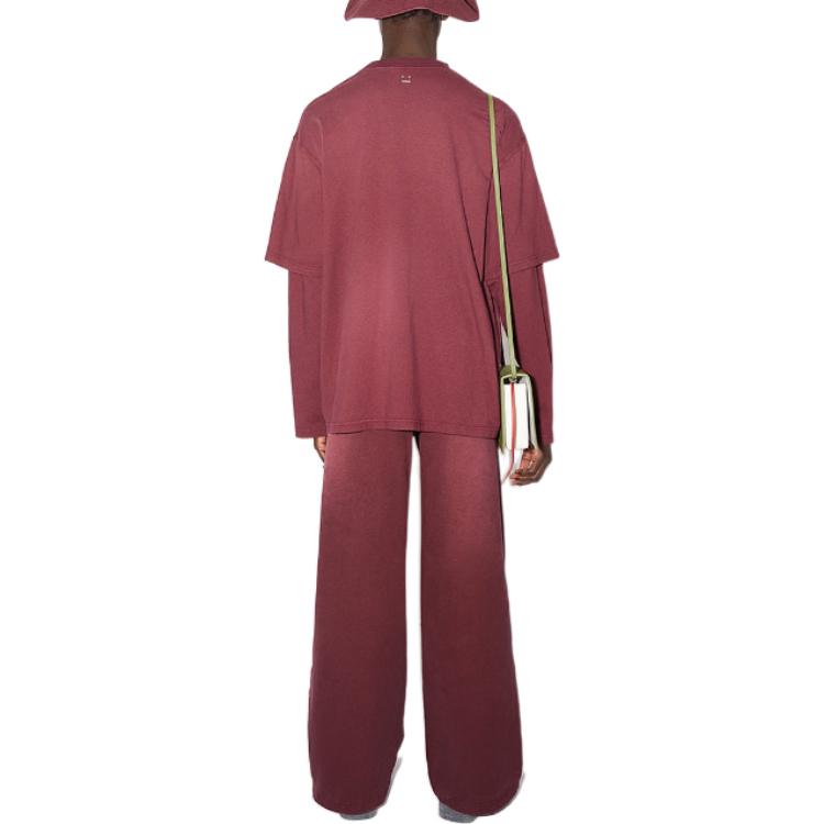 Shop Acne Studios SS23 Unisex Loose Fit Layered Long Sleeve T-Shirt Burgundy CL0100-ACD