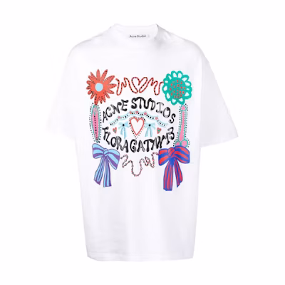 Acne Studios SS23 White Graphic Print Crewneck Short Sleeve T-Shirt Men BL0348-183