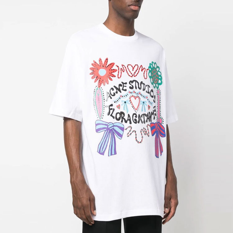 Acne Studios SS23 White Graphic Print Crewneck Short Sleeve T-Shirt Men BL0348-183 圖 5
