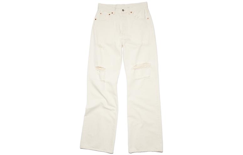 Order Acne Studios SS23 Jeans Putih Straight-Leg Distressed Fit Longgar. B00305-100