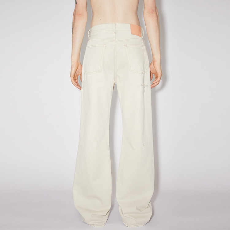 Shop Acne Studios SS23 Jeans Putih Straight-Leg Distressed Fit Longgar. B00305-100