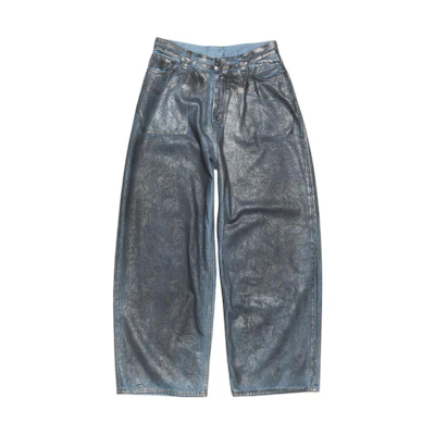 Acne Studios SS24 3D Print Distressed Baggy Mid-Rise Jeans Silver Blue. B00346-BBR