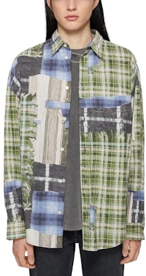 아크네 스튜디오 SS24 3D 프린트 민트 맘보 체크 롱슬리브 셔츠 그린 BB0578-BHM Lookbook 아크네 스튜디오 SS24 3D 프린트 민트 맘보 체크 롱슬리브 셔츠 그린 BB0578-BHM