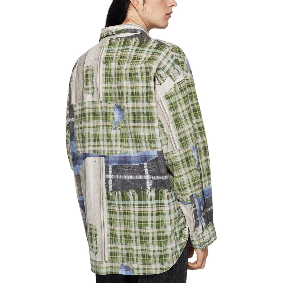 Shop Acne Studios SS24 3D印花薄荷綠格紋長袖襯衫 綠色 BB0578-BHM