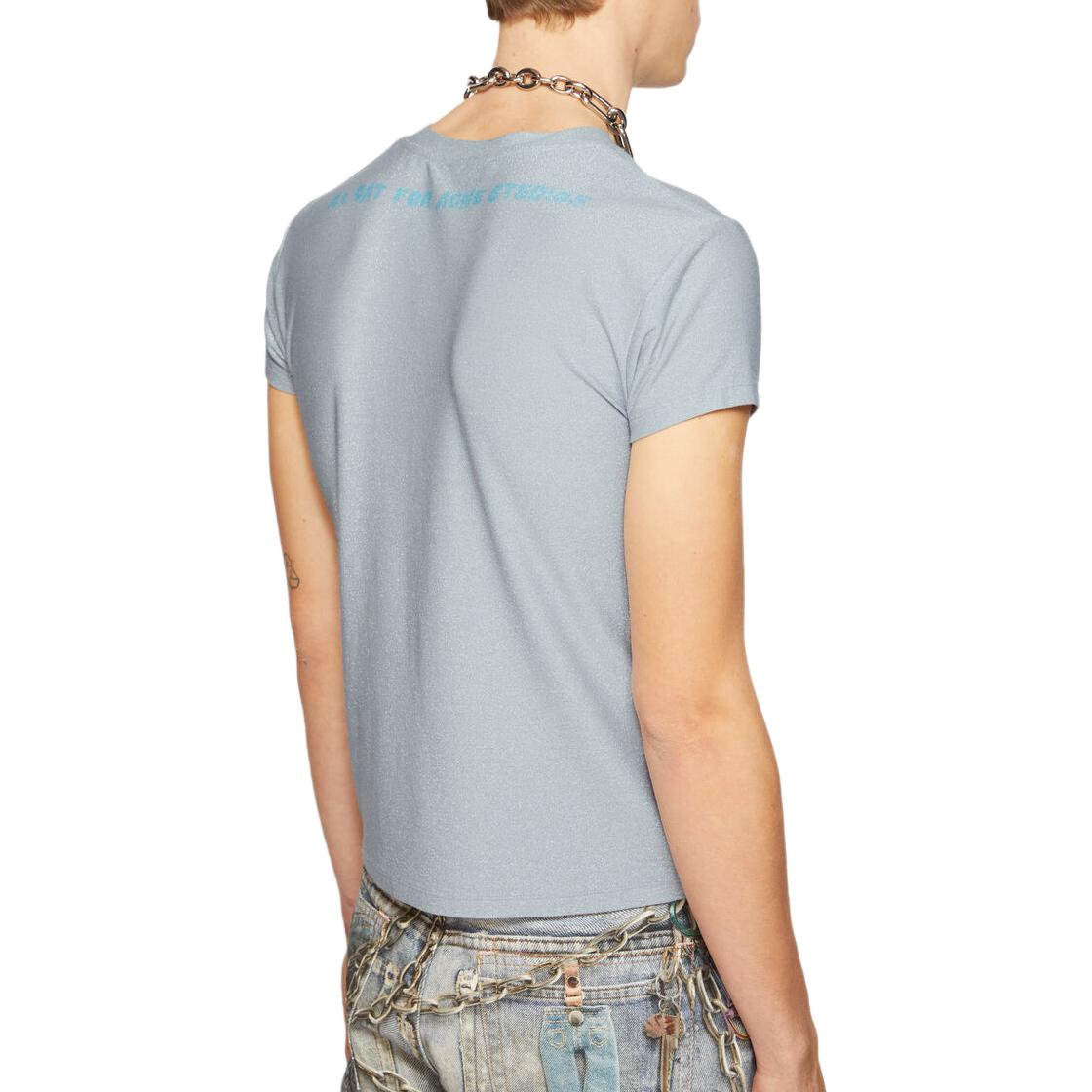 Shop Acne Studios SS24 Baju-T Leher Bulat Cetak Kucing Biru Muda Kasual. BL0397-AAV