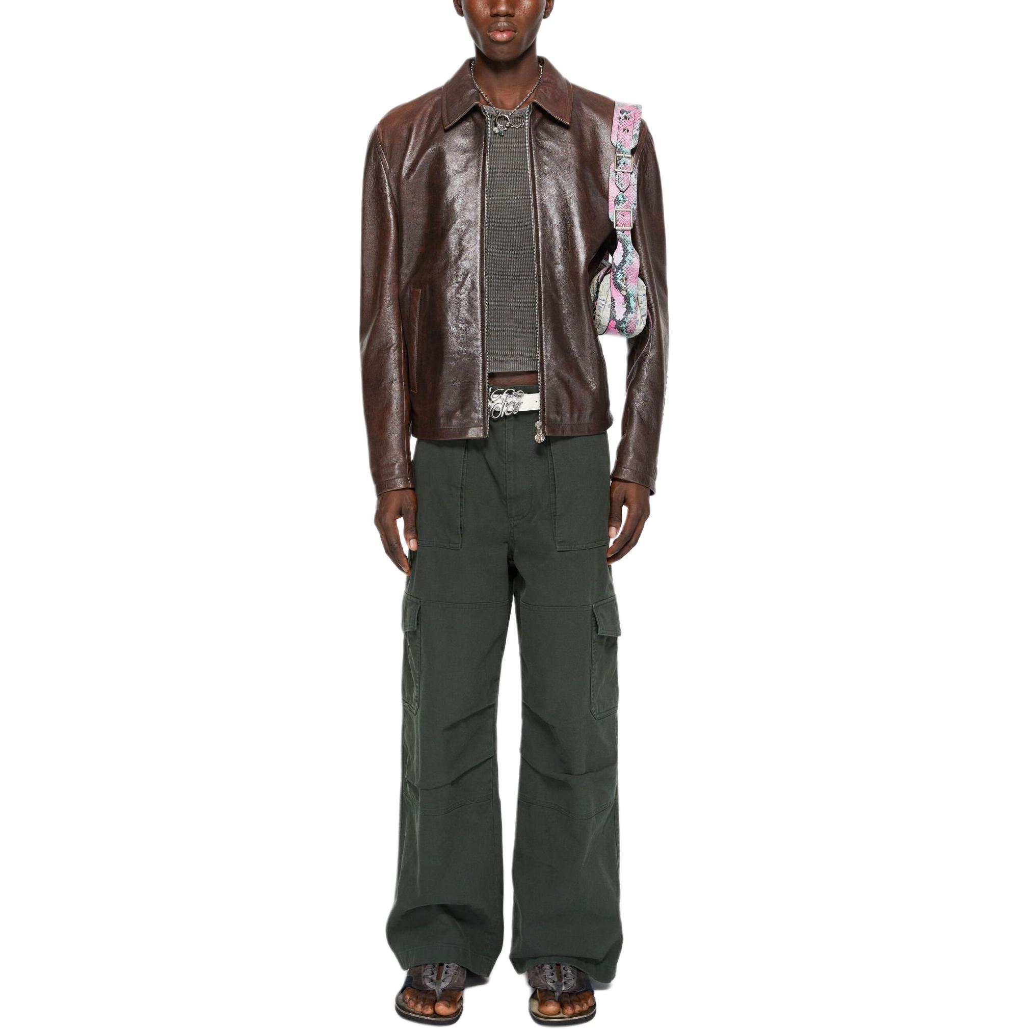 Lookbook Acne Studios SS24 Celana Jeans High-Waist Wide-Leg Fit Longgar Abu Gelap. BK0589-AA3