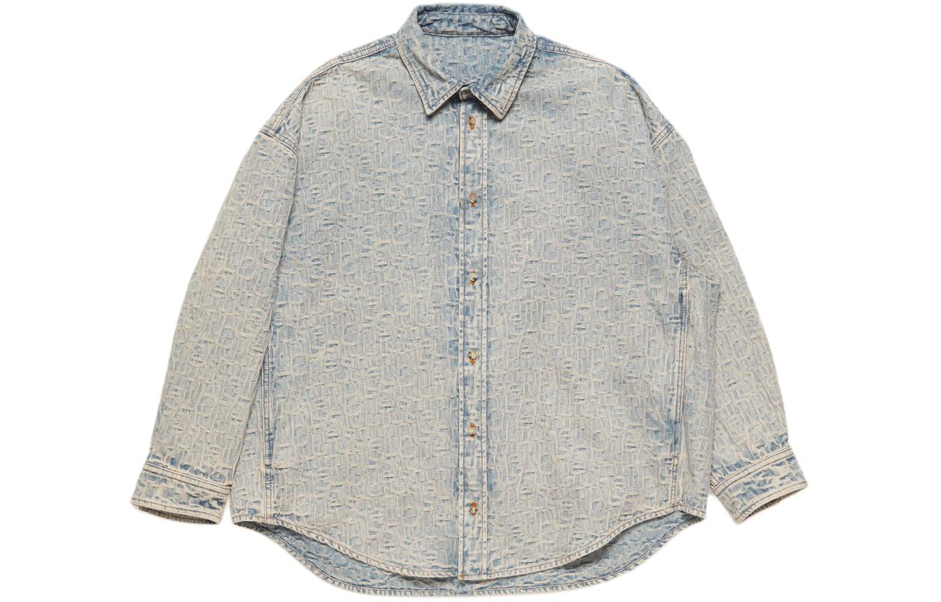 Order Acne Studios SS24 Jaket Denim Lengan Panjang Loose Fit Jacquard Biru BB0562-BUF