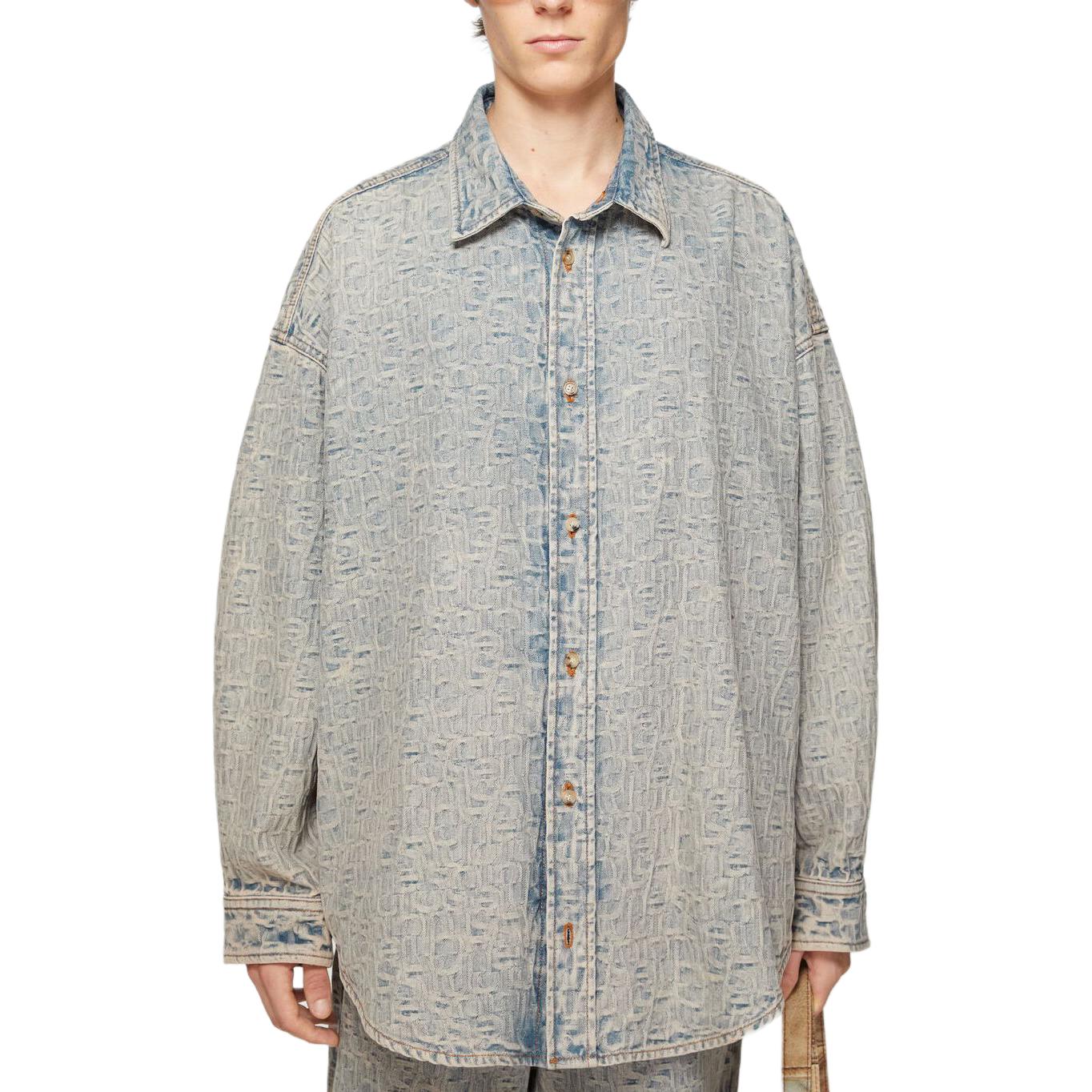 Lookbook Acne Studios SS24 Jaket Denim Lengan Panjang Loose Fit Jacquard Biru BB0562-BUF