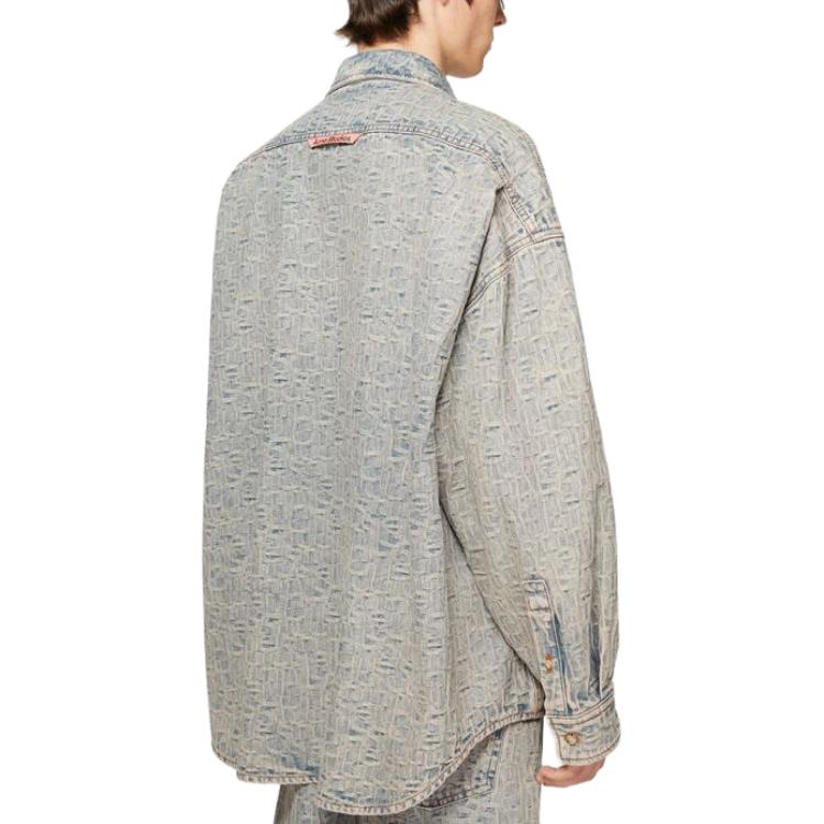 Shop Acne Studios SS24 Jaket Denim Lengan Panjang Loose Fit Jacquard Biru BB0562-BUF