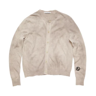 Acne Studios SS24 Loose Fit Crewneck Cardigan Retro Beige Sweater. B60323-DLP