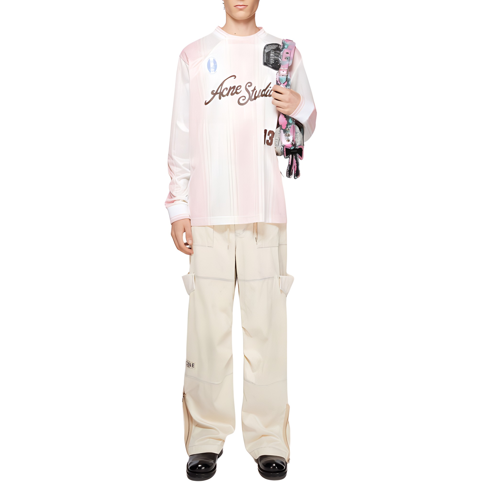 Lookbook Pantalones Cargo Beige Acne Studios SS24 Rectos Holgados Tiro Medio Cremallera BK0574-AEK