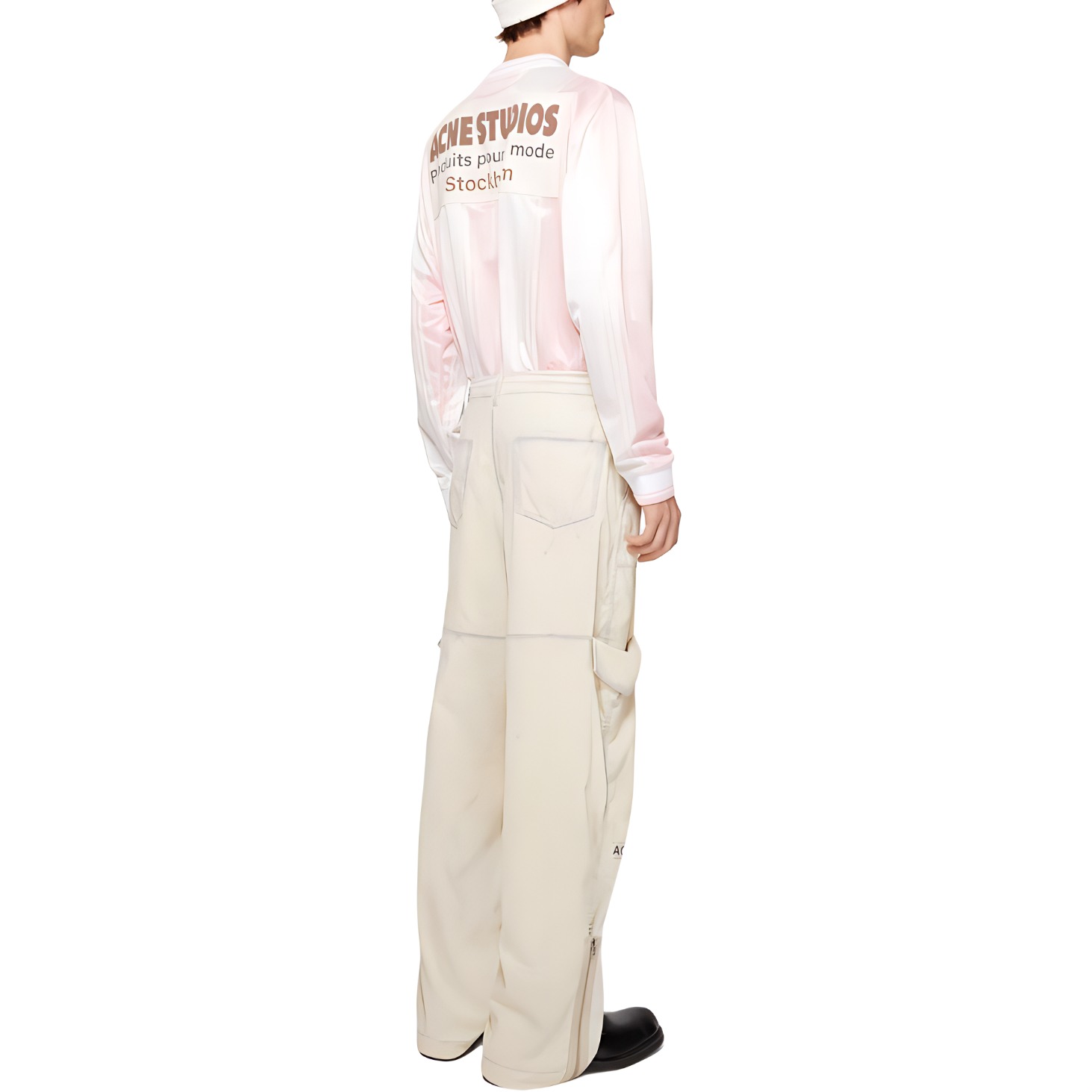 Shop Pantalones Cargo Beige Acne Studios SS24 Rectos Holgados Tiro Medio Cremallera BK0574-AEK