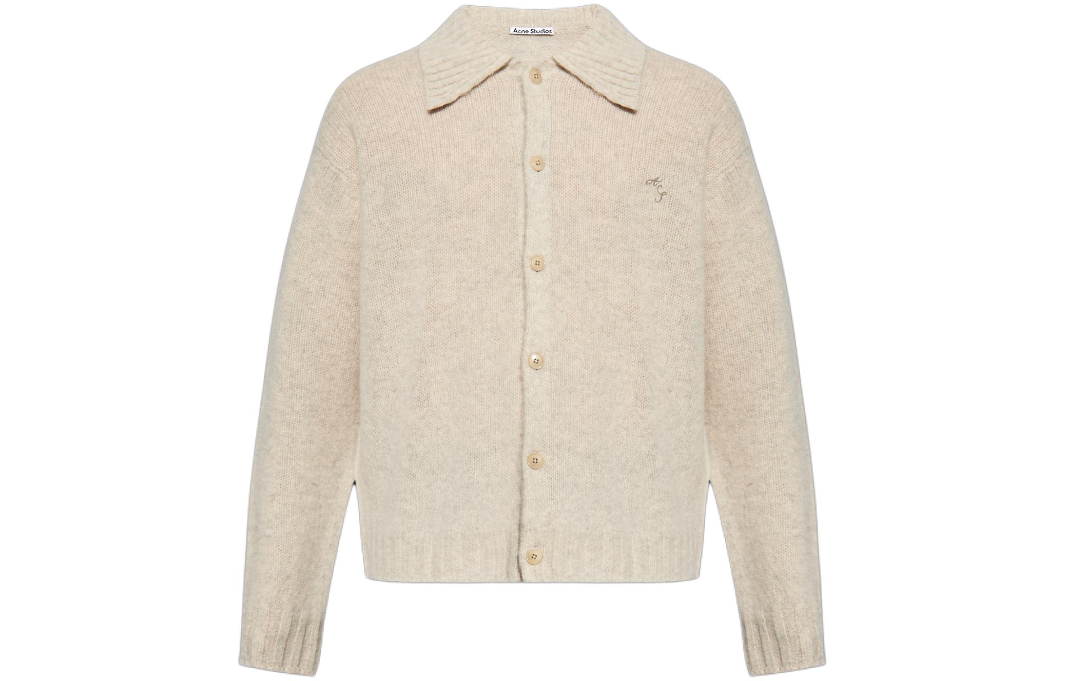 Buy Acne Studios SS24  Oversized Beige Button-Up Collar Knit Sweater. B60294X92
