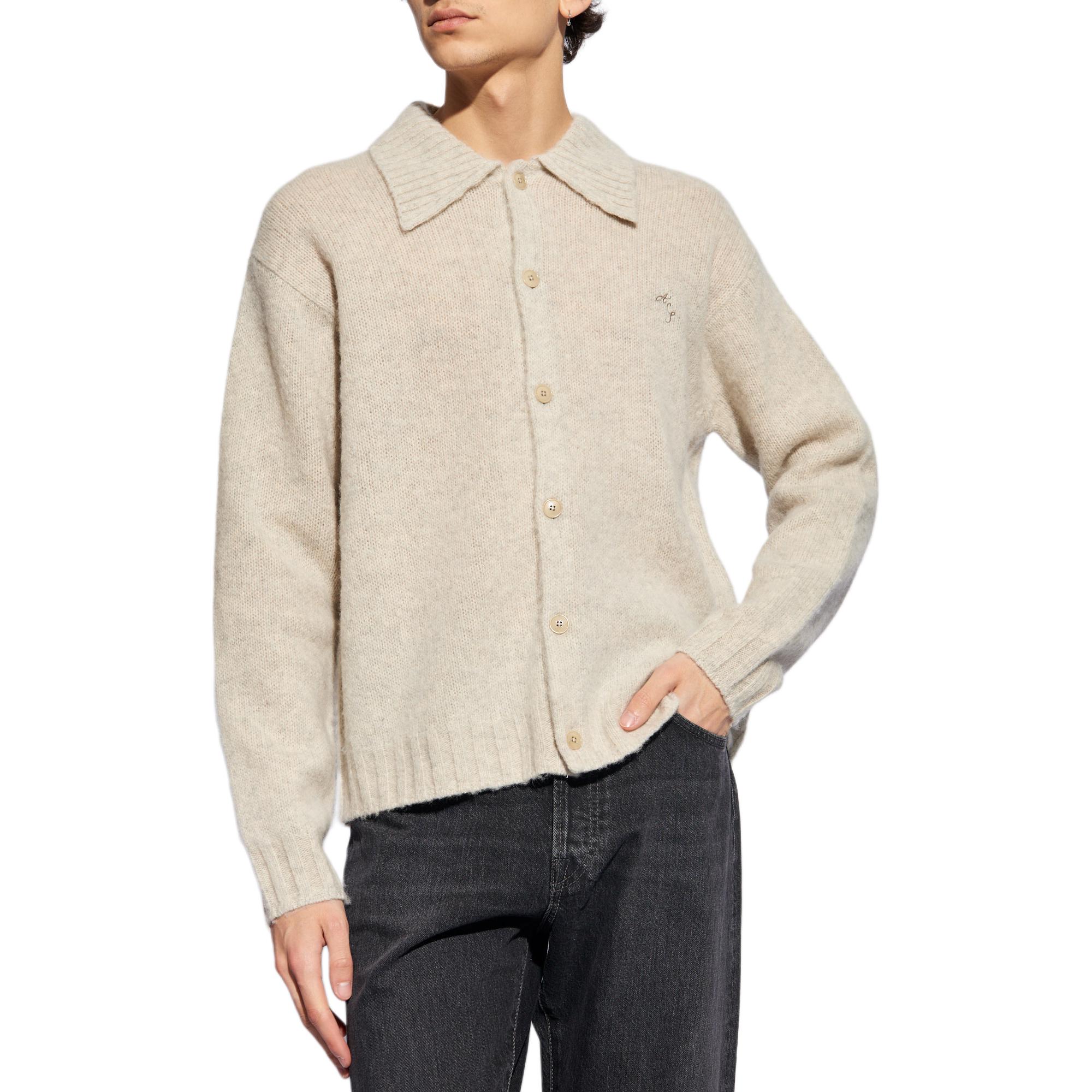 Purchase Acne Studios SS24  Oversized Beige Button-Up Collar Knit Sweater. B60294X92