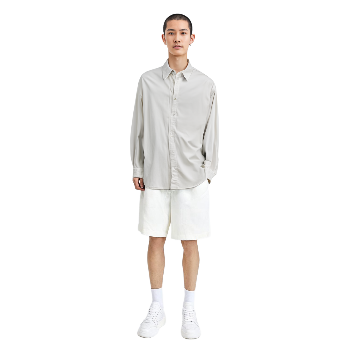 Details for Camisa Manga Larga Acne Studios SS24 Oversize Logo Gris Blanco. BB0571-AEG