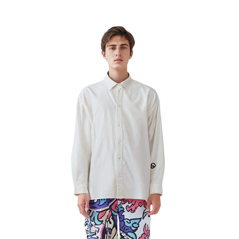 Sizing Camisa Manga Larga Acne Studios SS24 Oversize Logo Gris Blanco. BB0571-AEG