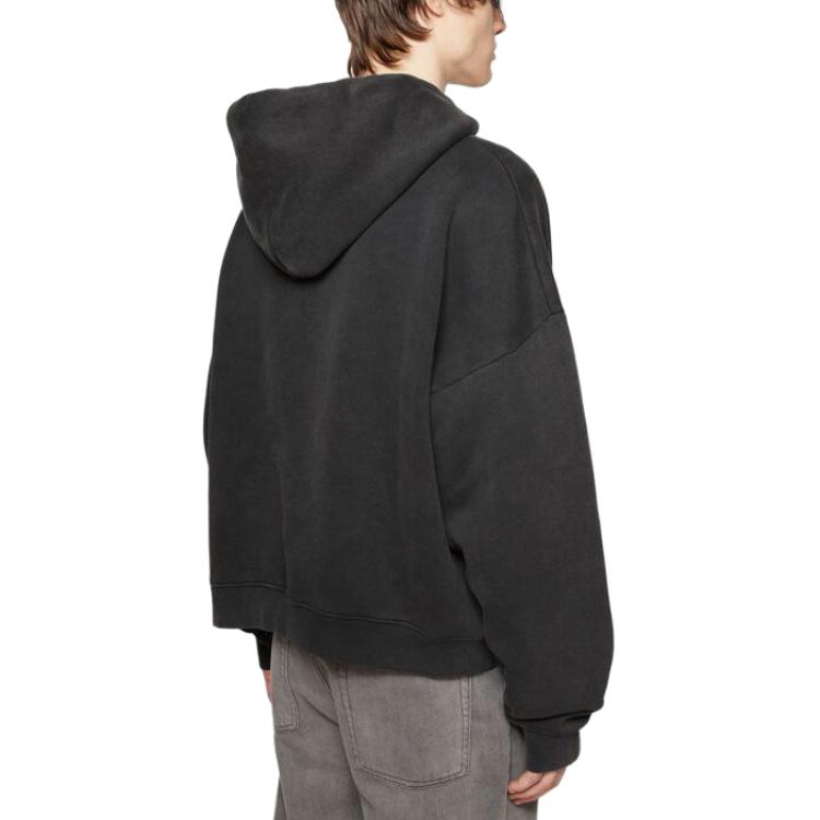 Shop Acne Studios SS24 骷髅印花宽松连帽衫褪色黑色. CI0165-BM0