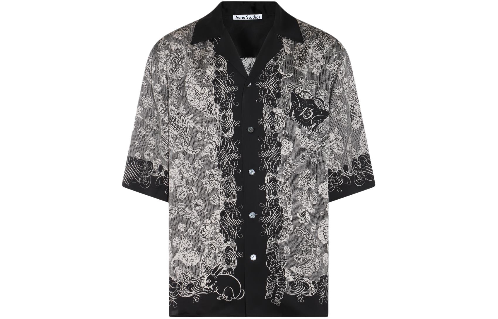 Acne Studios SS24 All-Over Print Colorblock Cuban Collar Shirt Unisex Black. BB0587-BM9