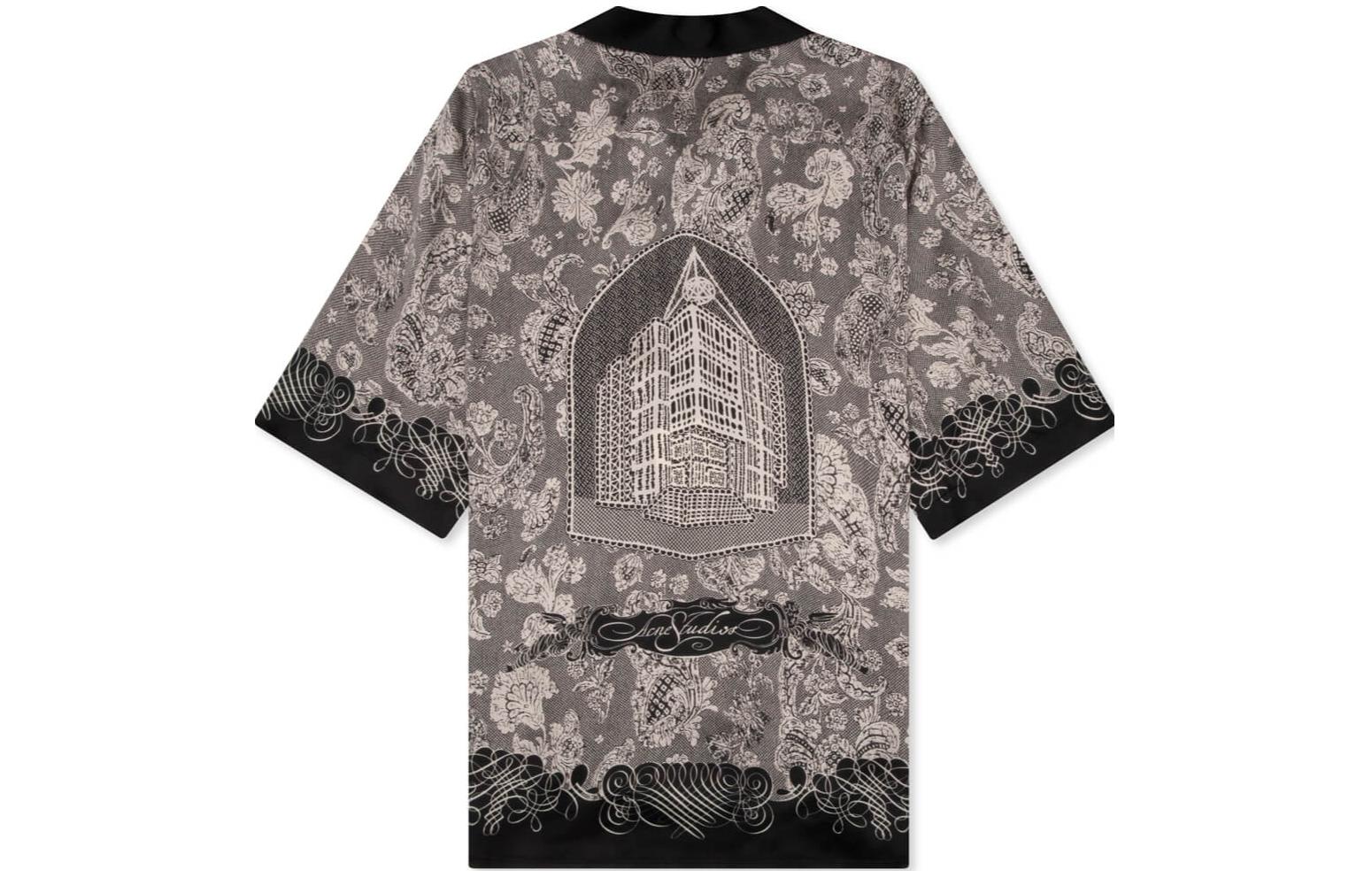 Lookbook Acne Studios SS24 黑色古巴領拼色印花襯衫 男女款. BB0587-BM9