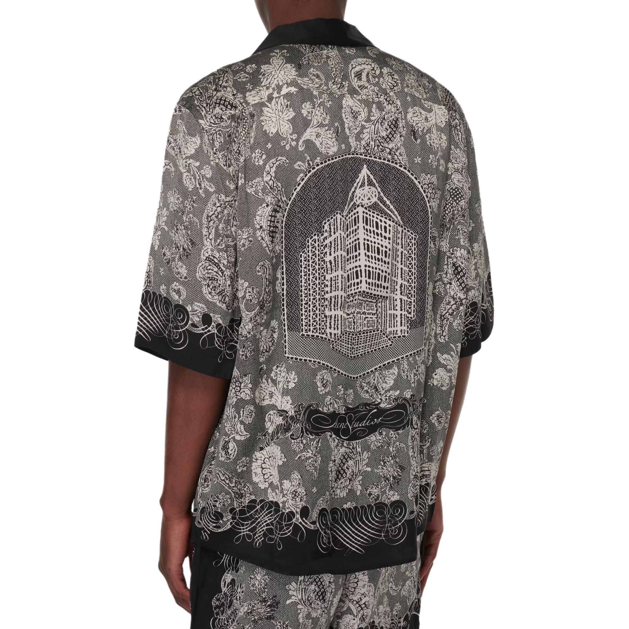 Purchase Acne Studios SS24 黑色古巴領拼色印花襯衫 男女款. BB0587-BM9