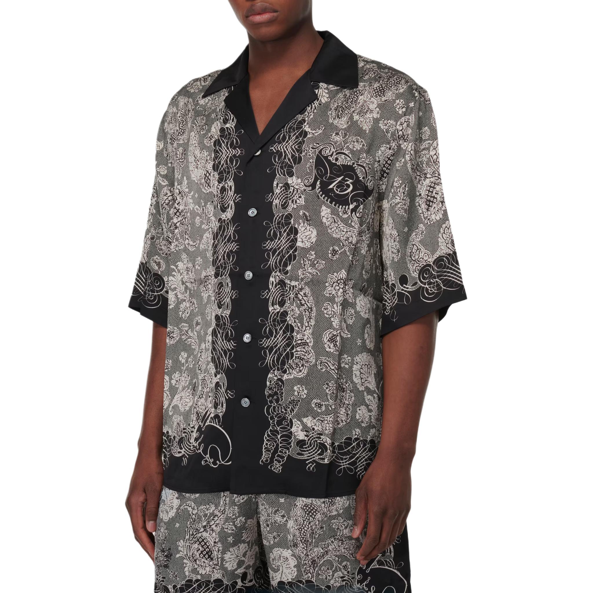 Details for Acne Studios SS24 黑色古巴領拼色印花襯衫 男女款. BB0587-BM9