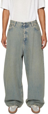 Acne Studios SS24 Baggy Mid-Rise Loose Blue Denim Jeans for Men - Washed Finish. B00336-BUF Lookbook Acne Studios SS24 Baggy Mid-Rise Loose Blue Denim Jeans for Men - Washed Finish. B00336-BUF