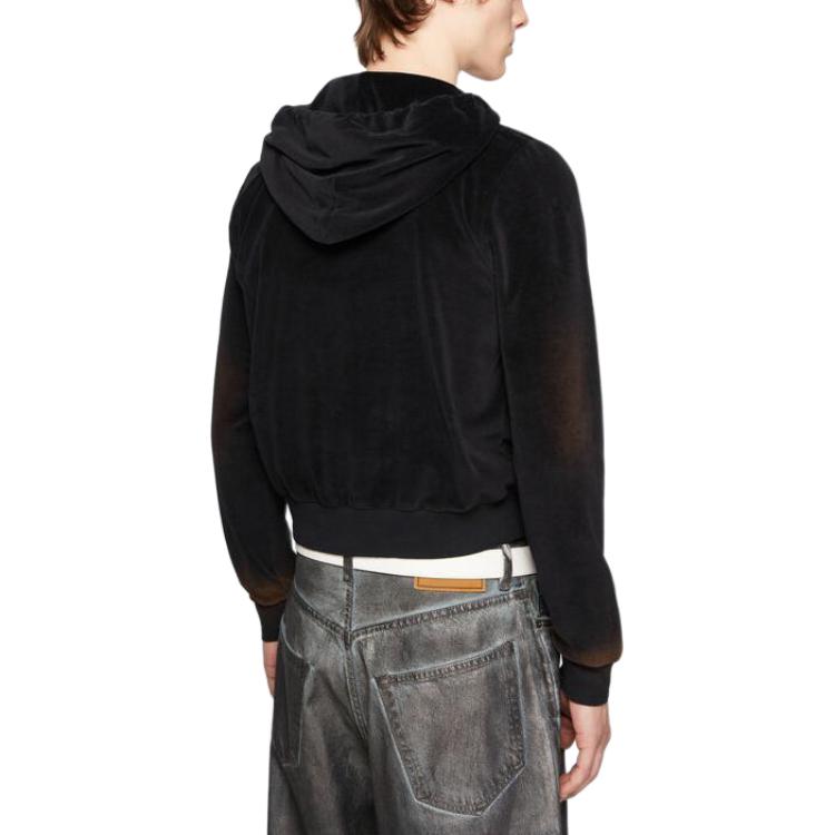 Shop 아크네 스튜디오 SS24 블랙 후디, 스프레이 디테일, 엠보 로고, 유니섹스 핏. CI0162-900