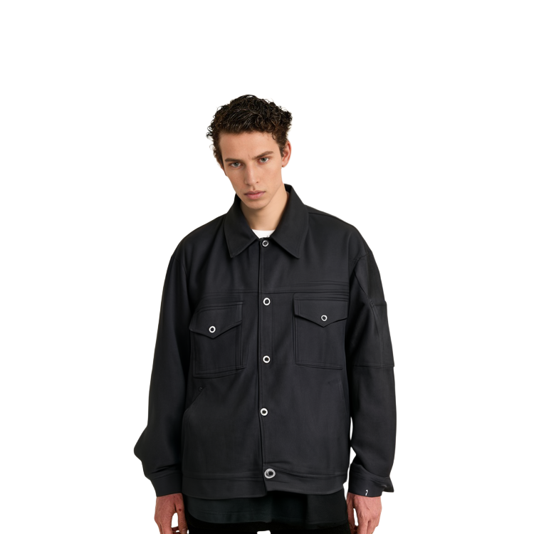 Details for Chaqueta Negra Holgada Acne Studios SS24 Hombre con Cuello y Botonadura Simple. B90731-900