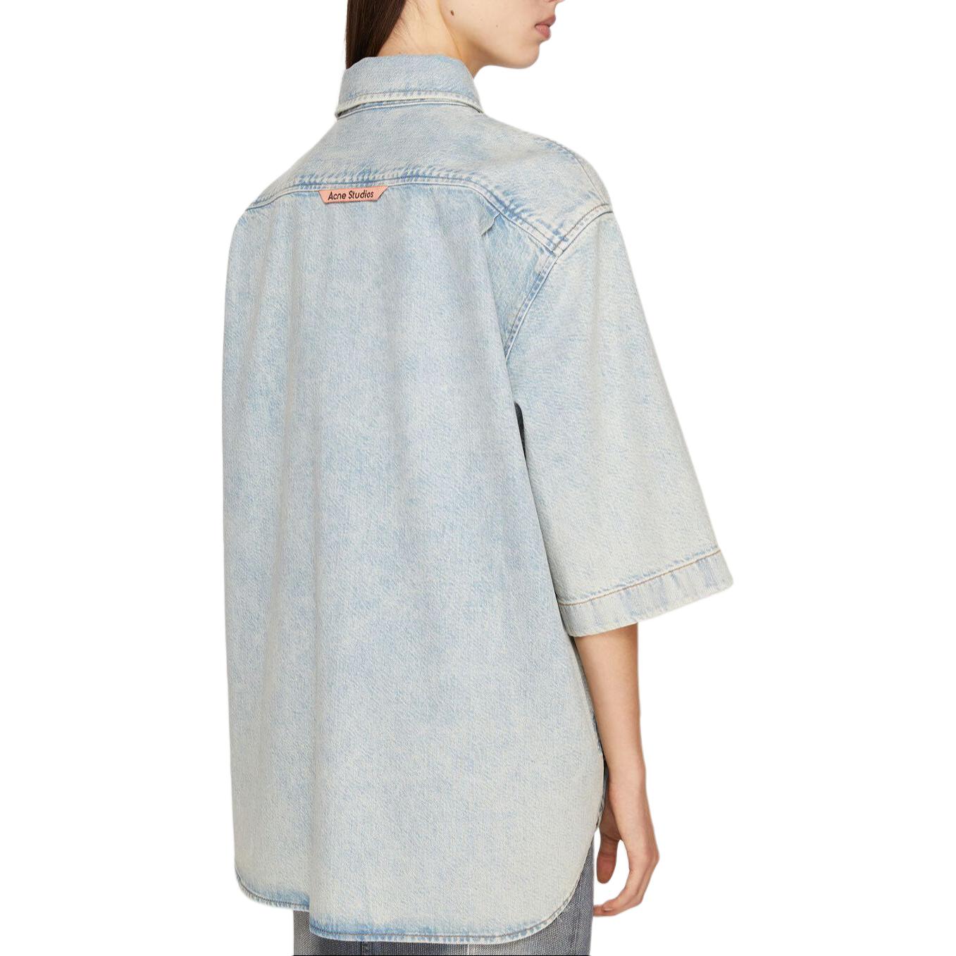 Shop Acne Studios Kemeja Unisex Biru Indigo SS24 dengan Kantong Samping dan Kancing. CB0078-135