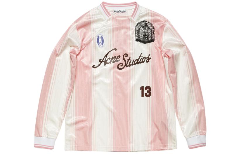 Acne Studios SS24 Colorblock Lettering Soccer Long Sleeve Tee Unisex White Pink BL0383-ANG