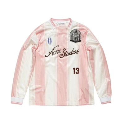 Acne Studios SS24 Colorblock Lettering Soccer Long Sleeve Tee Unisex White Pink BL0383-ANG