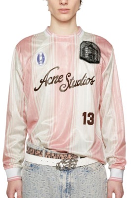 Acne Studios SS24 Colorblock Lettering Soccer Long Sleeve Tee Unisex White Pink BL0383-ANG Lookbook Acne Studios SS24 Colorblock Lettering Soccer Long Sleeve Tee Unisex White Pink BL0383-ANG