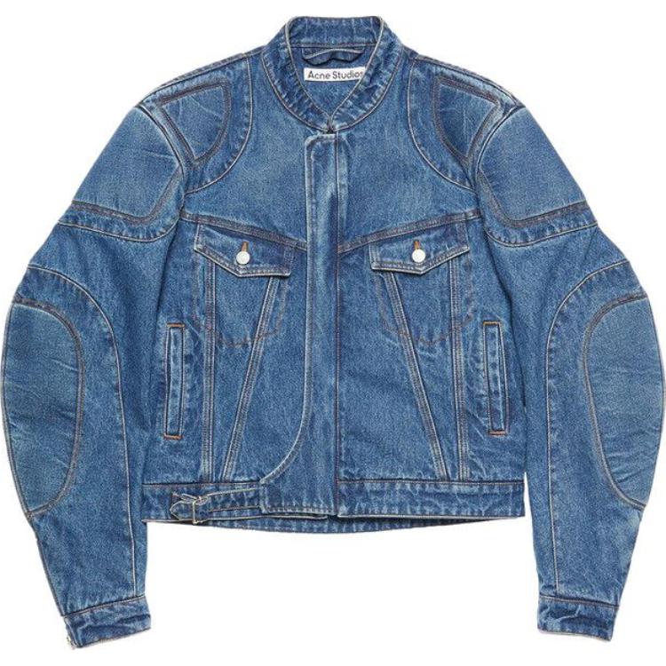 Acne Studios SS24 Denim Moto Jacket Unisex in Mid Blue B90744-863