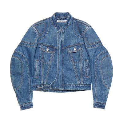 Acne Studios SS24 Denim Moto Jacket Unisex in Mid Blue B90744-863